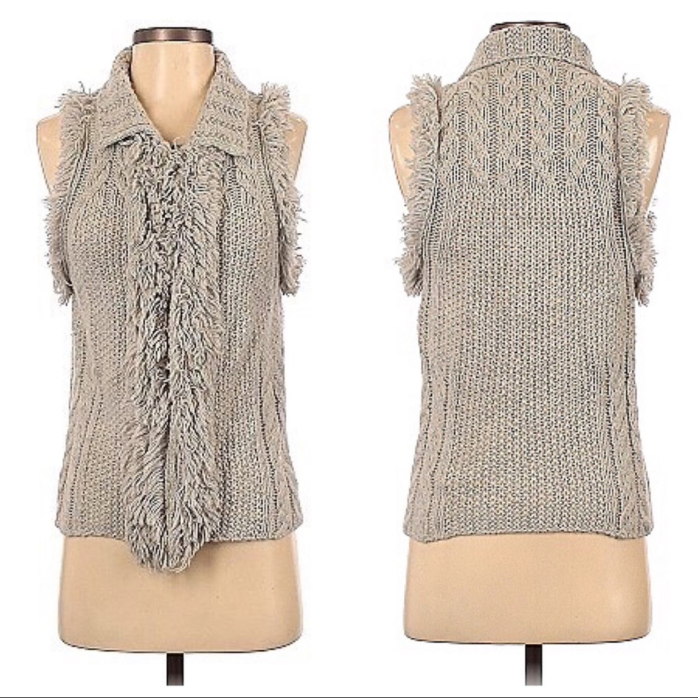 Banana Republic Alpaca Wool Gray tan Furry Zip Sweater Vest Size S